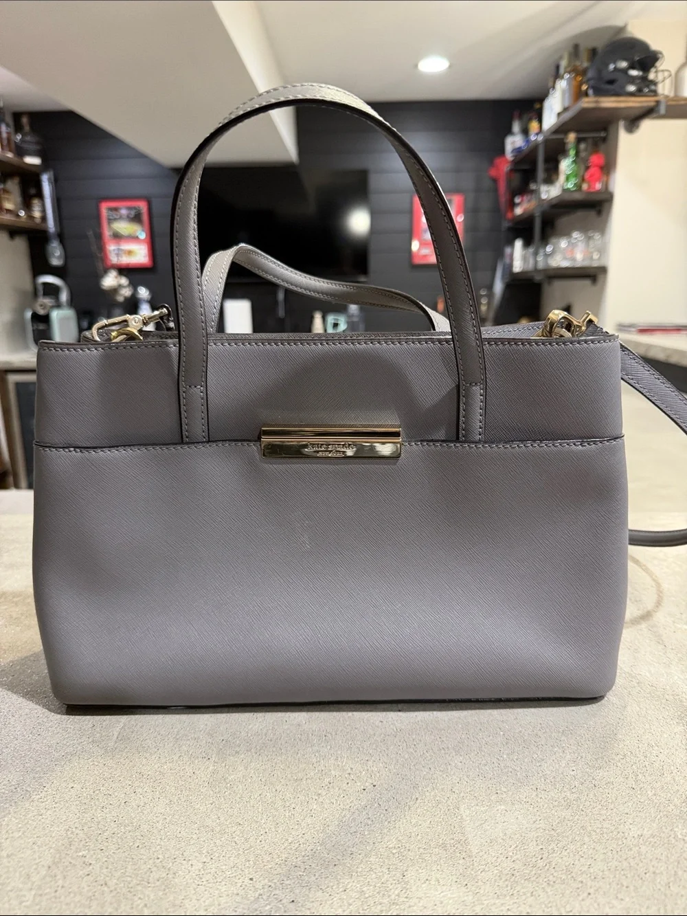 kate spade Gray Saffiano Satchel with Gold Hardware